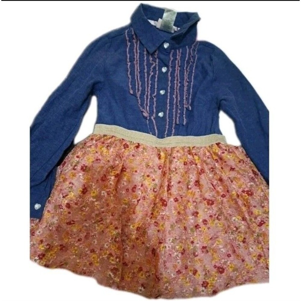 Pink And Violet Girls Denim Dress With Tulle Tutu Size 6 School Easter Dress